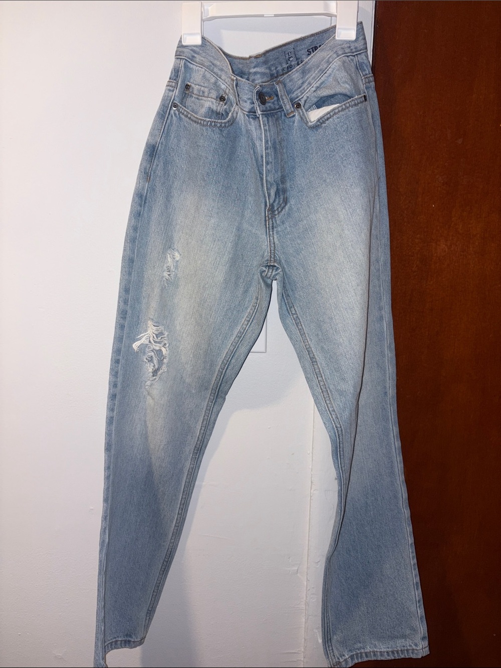 George Light Blue Straight-Leg Jeans with Distressed Detail